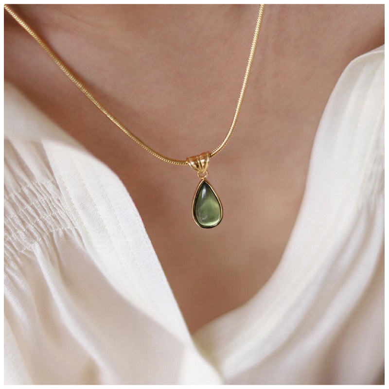 [Enchanted Nile] Urban Drop 316L Titanium Steel Cat Eye Teardrop Necklace