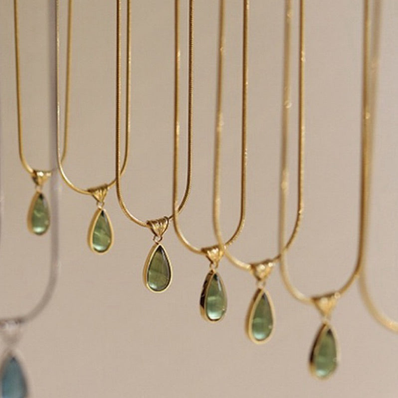 [Enchanted Nile] Urban Drop 316L Titanium Steel Cat Eye Teardrop Necklace