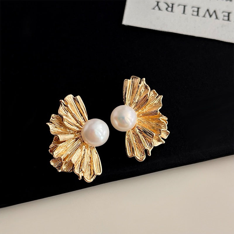 Urban Sculpture 316L Titanium Steel Pearl Pleated Sculptural Earrings
