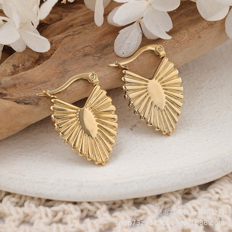 Urban Radiance 316L Titanium Steel Sunburst Fan-Shaped Earrings