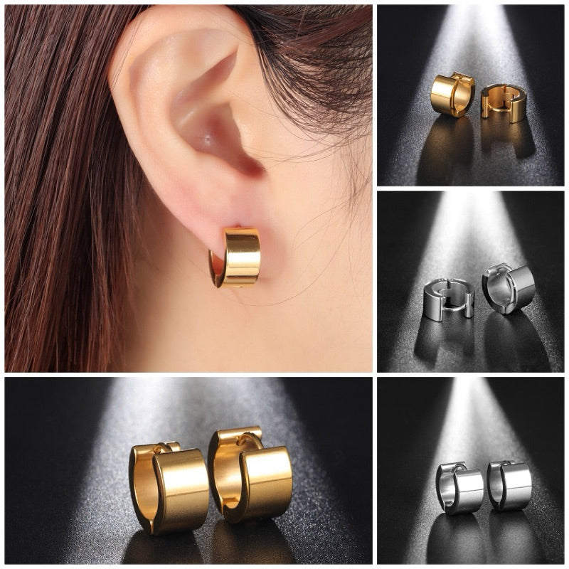 【Heavy Metal Rock】Urban Core 316L Titanium Steel Wide Hoop Earrings｜Minimalist Metal Structure