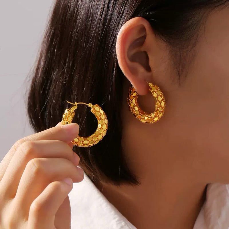 【Ukiyo-e】Urban Scale 316L Titanium Steel 3D Patchwork Hoop Earrings