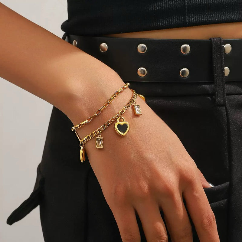 【Party Sweetheart】Urban Charm 316L Titanium Steel Double Layer Pendant Bracelet｜18K Gold Plated Chain