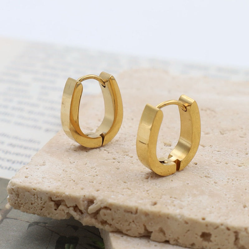 【Urban Edge｜Minimalist Angular Hoop Earrings】CityCape© 316L Titanium Steel｜18K Gold / Original Steel Color｜Urban Minimalist Collection