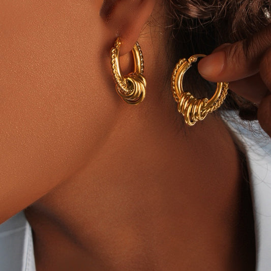 【Urban Elegance】Urban Twist 316L Titanium Steel Twisted Hoop Earrings | 18K Gold Plated Structure Ear Cuff