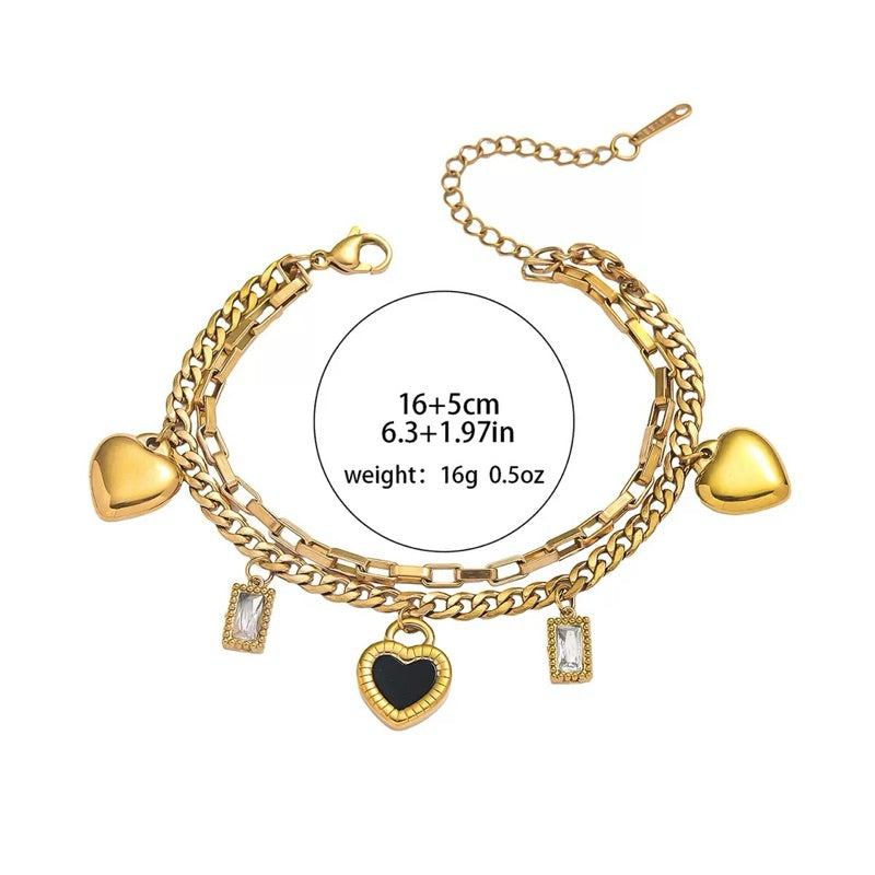 【Party Sweetheart】Urban Charm 316L Titanium Steel Double Layer Pendant Bracelet｜18K Gold Plated Chain