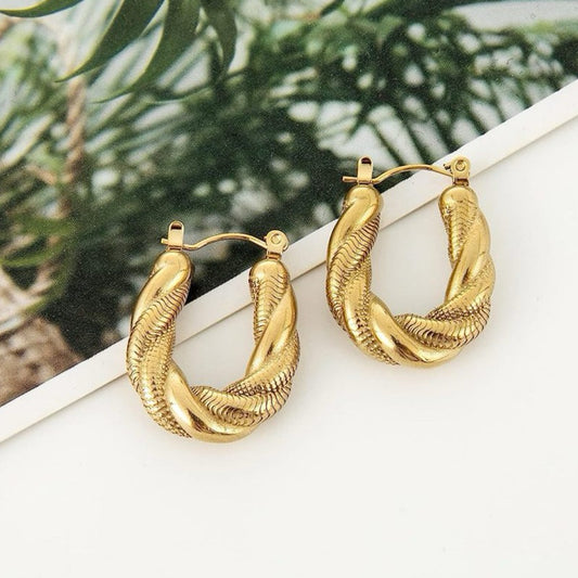Urban Braid 316L Titanium Steel Hoop Earrings | 18K Gold Plated Earring Clasp