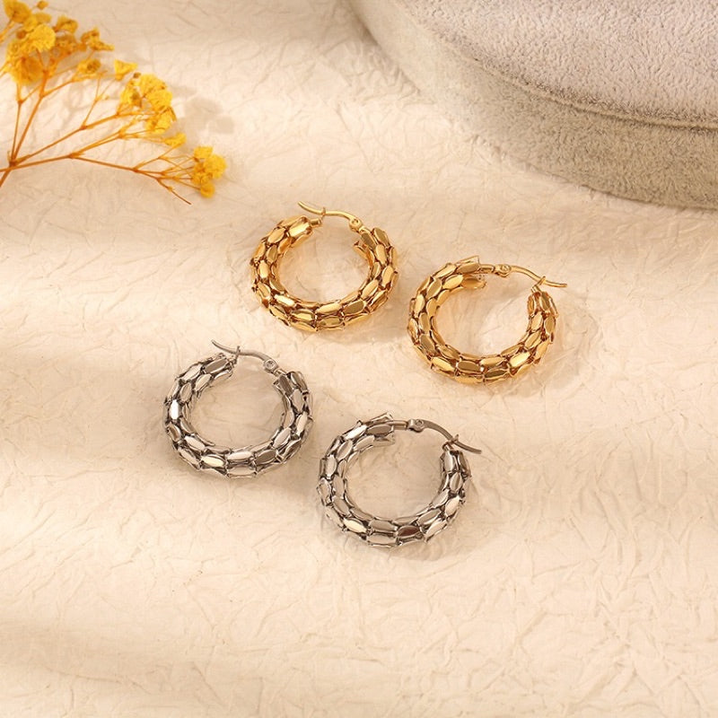 【Ukiyo-e】Urban Scale 316L Titanium Steel 3D Patchwork Hoop Earrings