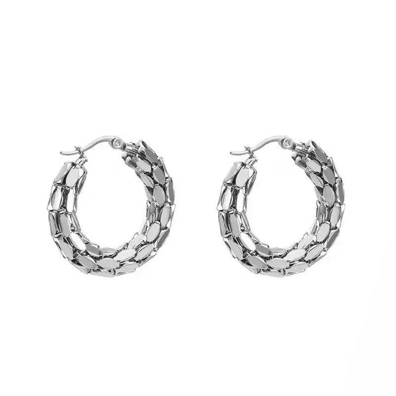 【Ukiyo-e】Urban Scale 316L Titanium Steel 3D Patchwork Hoop Earrings